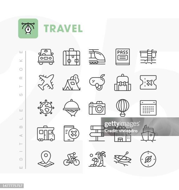travel line icon set. editable stroke. pixel perfect. - plane icon editable stock illustrations