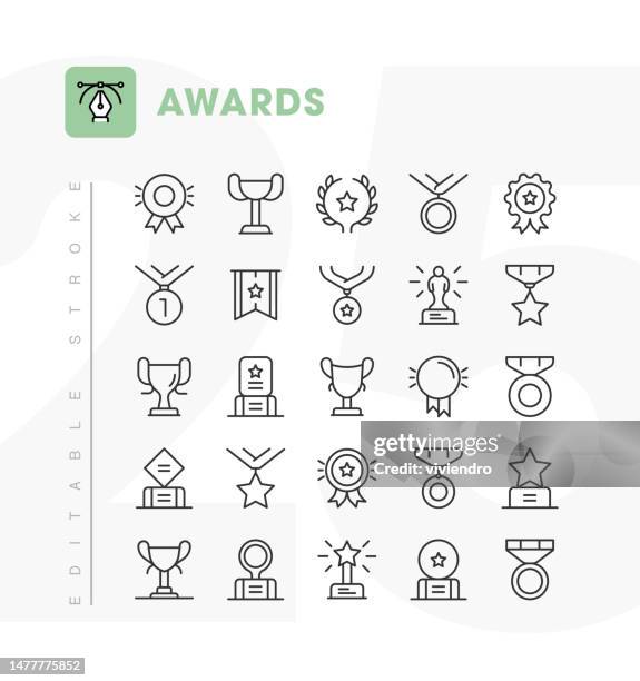 awards line icon set. editable stroke. pixel perfect. - nomination stock illustrations