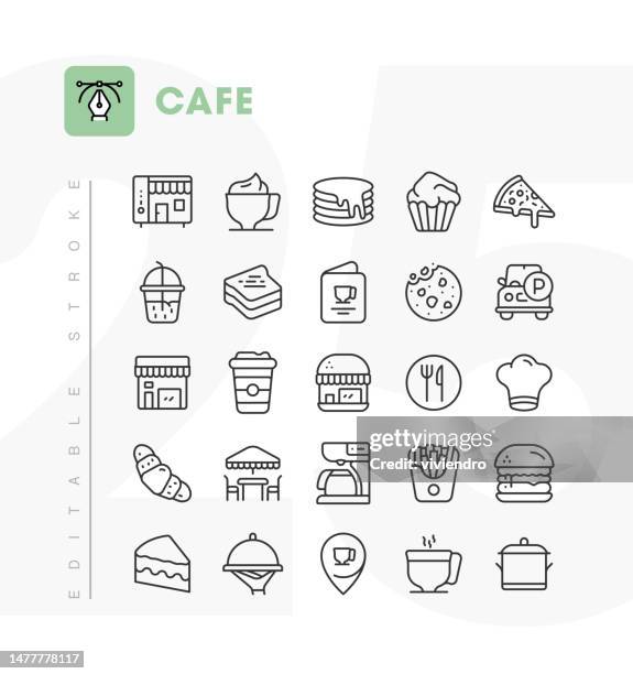 cafe line icon set. editable stroke. pixel perfect. - modern restaurant interior stock illustrations