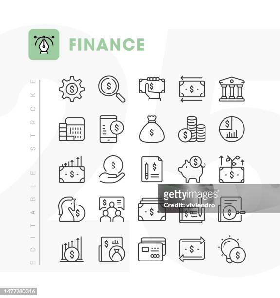 ilustraciones, imágenes clip art, dibujos animados e iconos de stock de conjunto de iconos de línea de finanzas. trazo editable. pixel perfecto. - cash management
