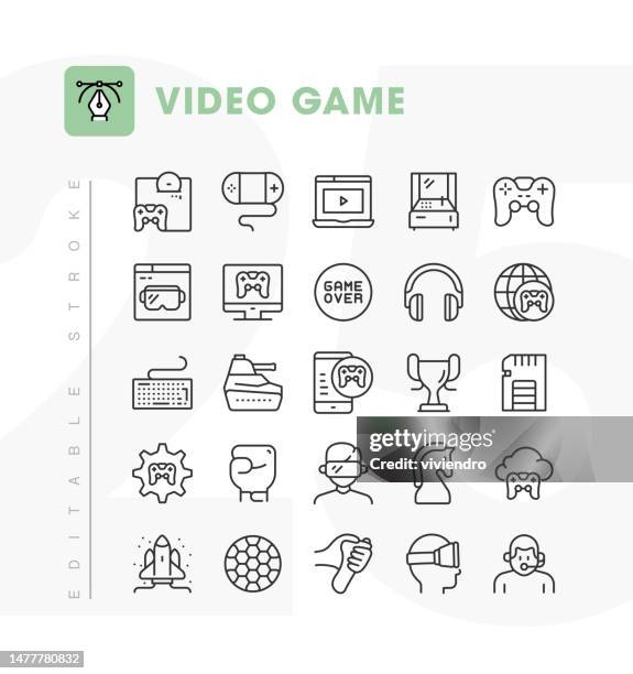 video game line icon set. editable stroke. pixel perfect. - gaming headset stock illustrations