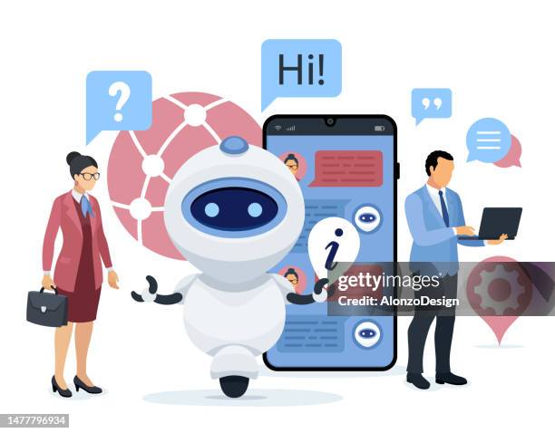 chatbot. robot virtual assistance. artificial intelligence. - machinery stock illustrations