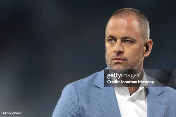 Former West Ham, Chelsea and England footballer Joe Cole pictured as a guest for Channel 4, looks on prior to the UEFA EURO 2024 qualifying round...