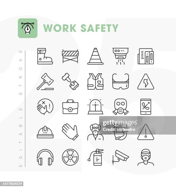 work safety line icon set. editable stroke. pixel perfect. - environmental engineer stock illustrations
