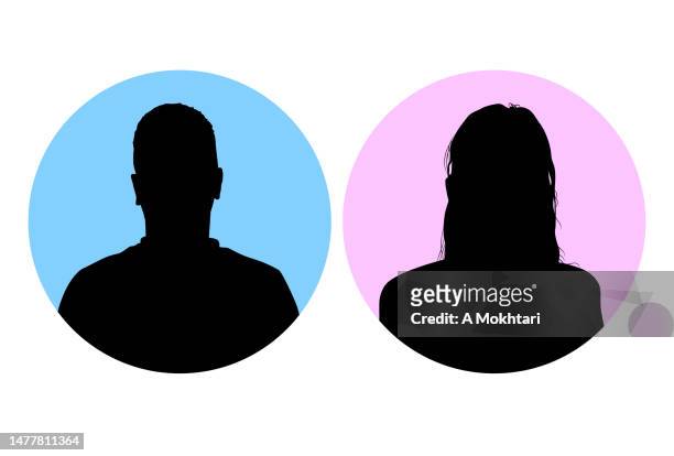 set of silhouette portraits on blue and pink backgrounds. - unrecognizable person photos stock illustrations