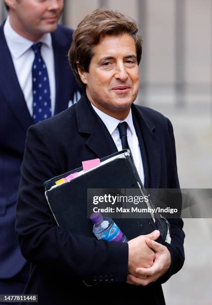 Lawyer David Sherborne arrives at the Royal Courts of Justice on March 29, 2023 in London, England. David Furnish, Sir Elton John and Prince Harry...