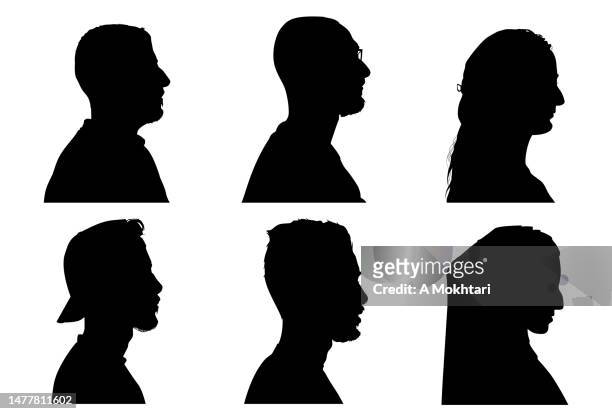 silhouette portrait in profile on a white background. - man silhouette profile stock illustrations