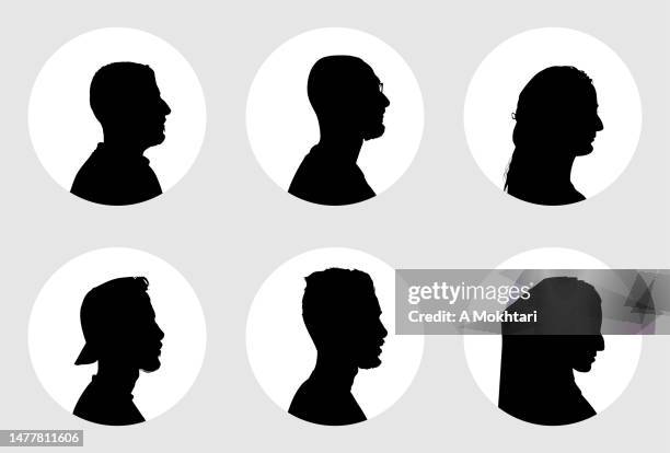 silhouette portrait in profile on a white background. - headshot gray background stock illustrations