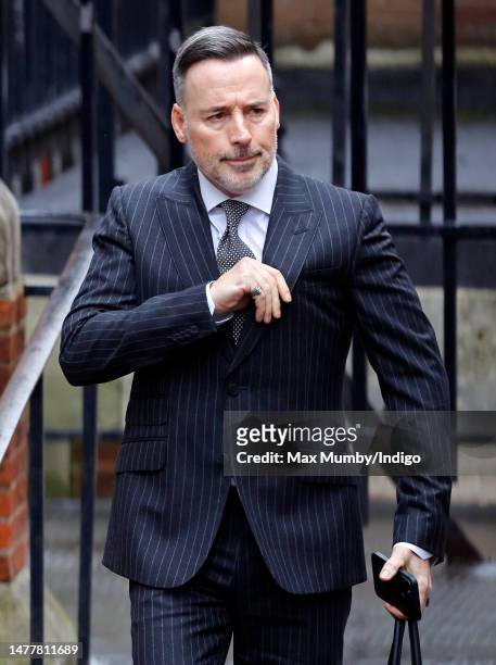 David Furnish arrives at the Royal Courts of Justice on March 29, 2023 in London, England. David Furnish, Sir Elton John and Prince Harry are three...