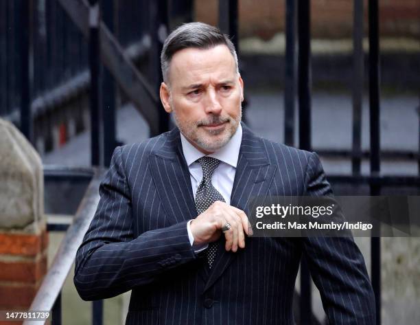 David Furnish arrives at the Royal Courts of Justice on March 29, 2023 in London, England. David Furnish, Sir Elton John and Prince Harry are three...