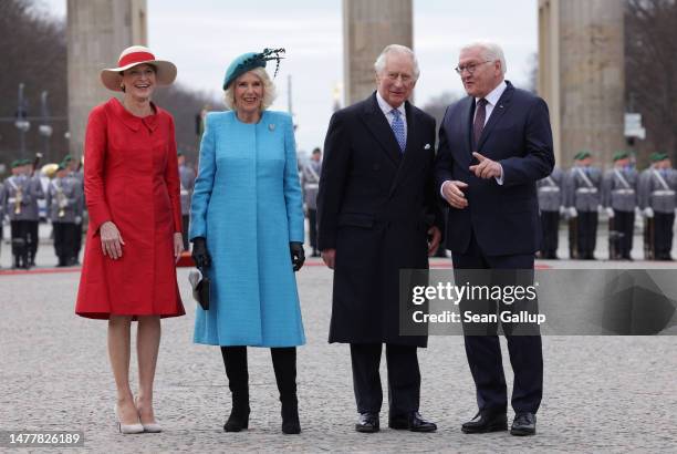 First Lady Elke Buedenbender, Camilla - Queen Consort, King Charles III and German President Frank-Walter Steinmeier arrive for a Ceremonial welcome...