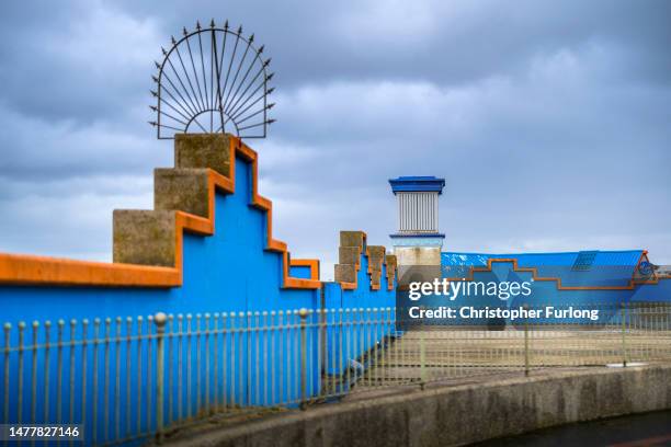 General view across concrete structures that dominate Rhyl promenade on March 29, 2023 in Rhyl, Wales. Rhyl has been declared the worst seaside town...