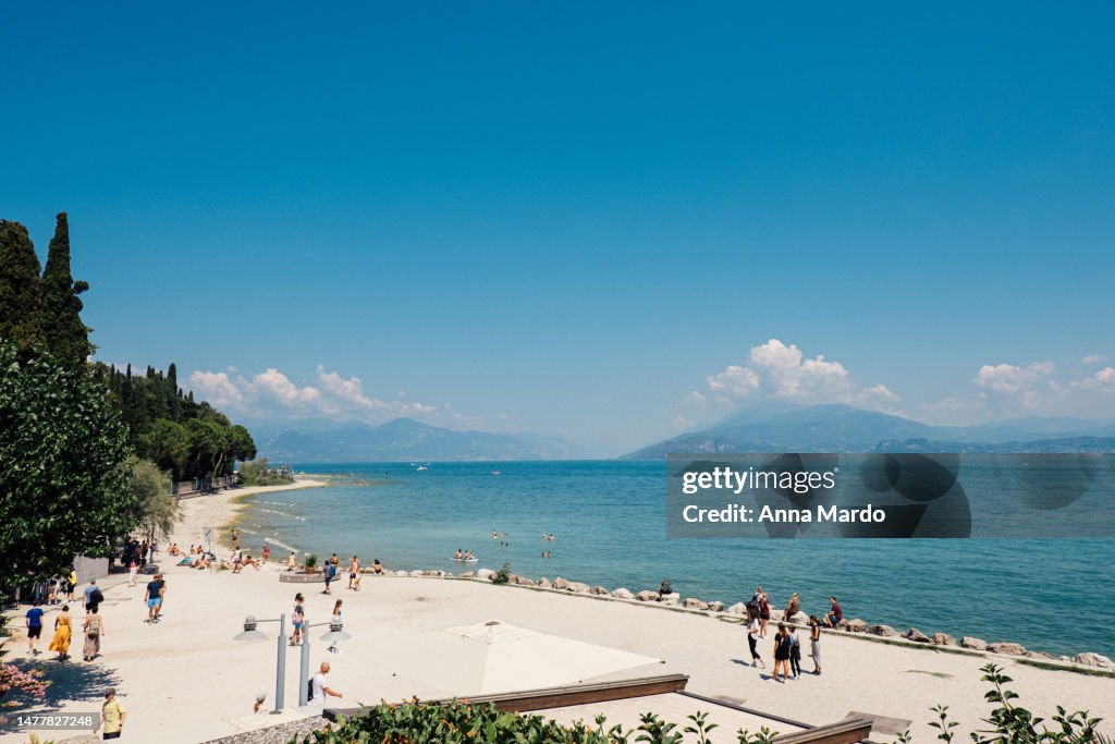 Beach of sirmione at lake Garda.