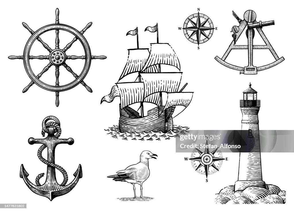 Set di disegni vettoriali relativi alla vela