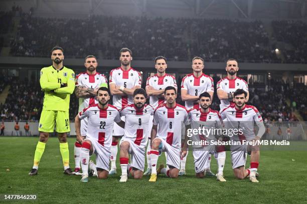 Players of Georgia pose for team photo during the match between Georgia and Norway at Batumi Stadiumon March 28, 2023 in Batumi, Georgia.