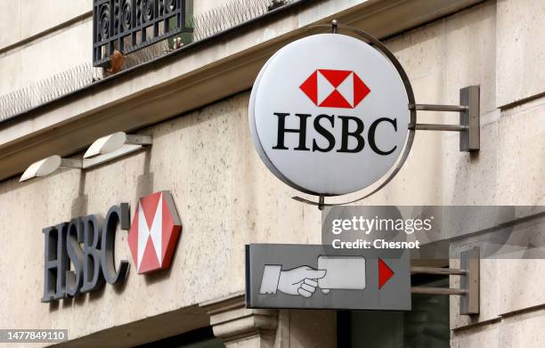 Bank logo is seen on the facade of a branch on March 29, 2023 in Paris, France. Societe Generale, BNP Paribas, Exane, Natixis and HSBC were visited...