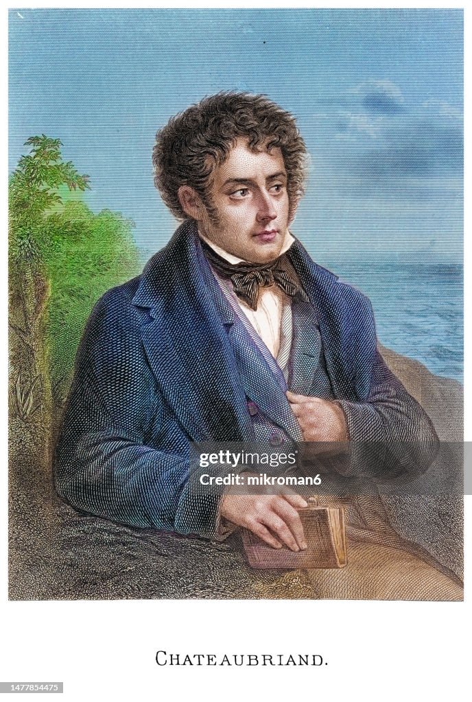 Portrait of François-René, vicomte de Chateaubriand (1768–1848) a French writer, politician, diplomat and historian who had a notable influence on French literature of the nineteenth century