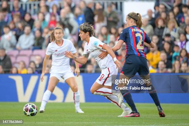 Valentina Giacint of AS Roma in action during the UEFA Women's Champions League quarter-final 2nd leg match between FC Barcelona and AS Roma at...