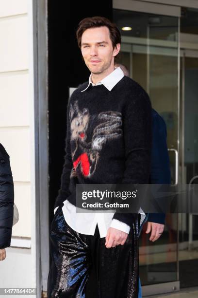 Nicholas Hoult is seen in Midtown on March 29, 2023 in New York City.