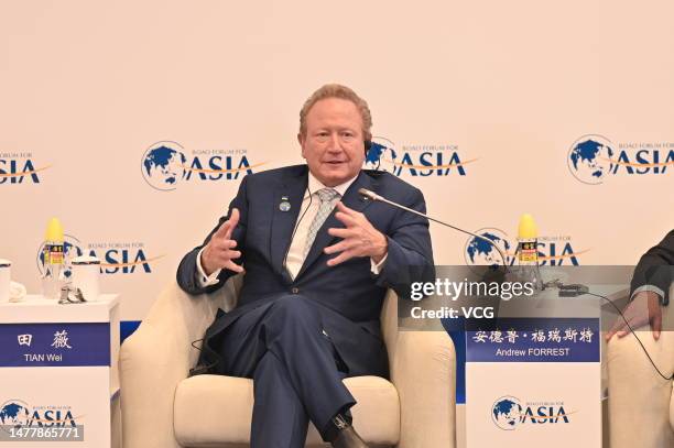 Andrew Forrest, Chairman and Founder of Fortescue Metals Group, attends a sub-forum during the Boao Forum for Asia Annual Conference 2023 on March...