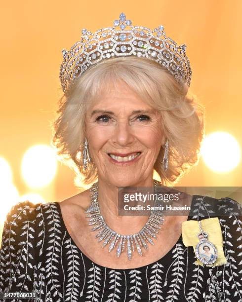 Camilla, Queen Consort attends a State Banquet at Schloss Bellevue, hosted by the President Frank-Walter Steinmeier and his wife Elke Büdenbender on...