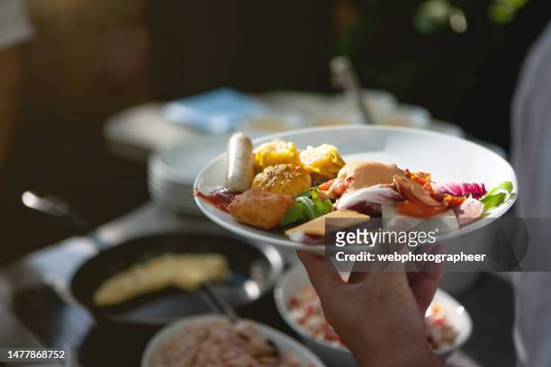 hearty breakfast - breakfast buffet stock pictures, royalty-free photos & images