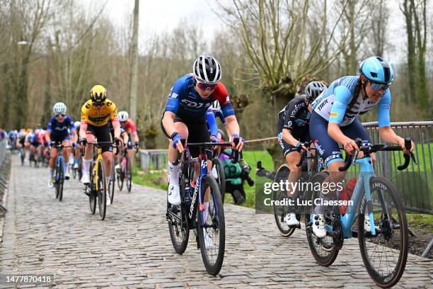 Marie Le Net of France and Team FDJ-Suez and Lucinda Brand of The Netherlands and Team Trek – Segafredo compete during the 11th Dwars door Vlaanderen...