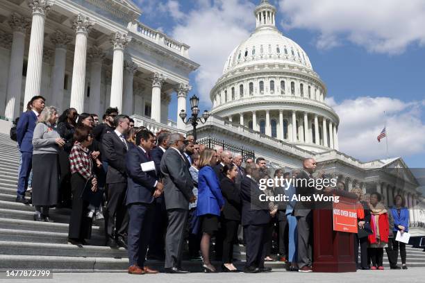 House Minority Leader Rep. Hakeem Jeffries speaks as House Democrats gather for an event on gun violence at the East Front of the U.S. Capitol on...