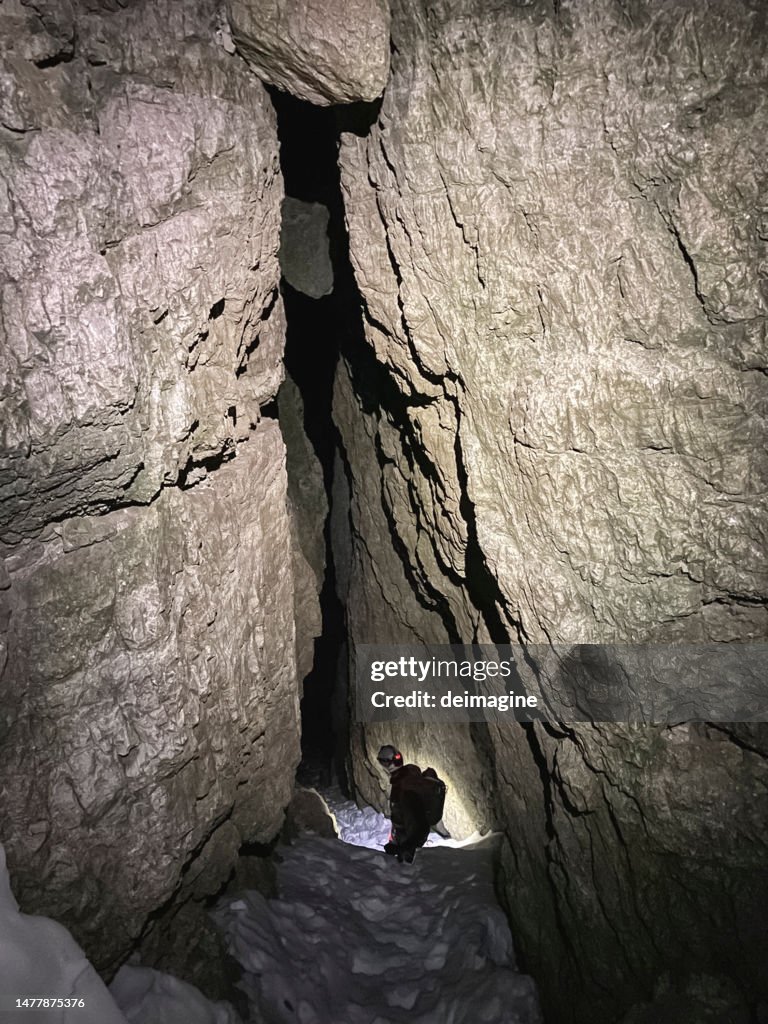 Mountaineer canyon exploring dolomites