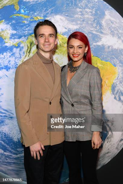 Joe Sugg and Dianne Buswell attend the "BBC Earth Experience" launch at the Daikin Centre on March 29, 2023 in London, England.