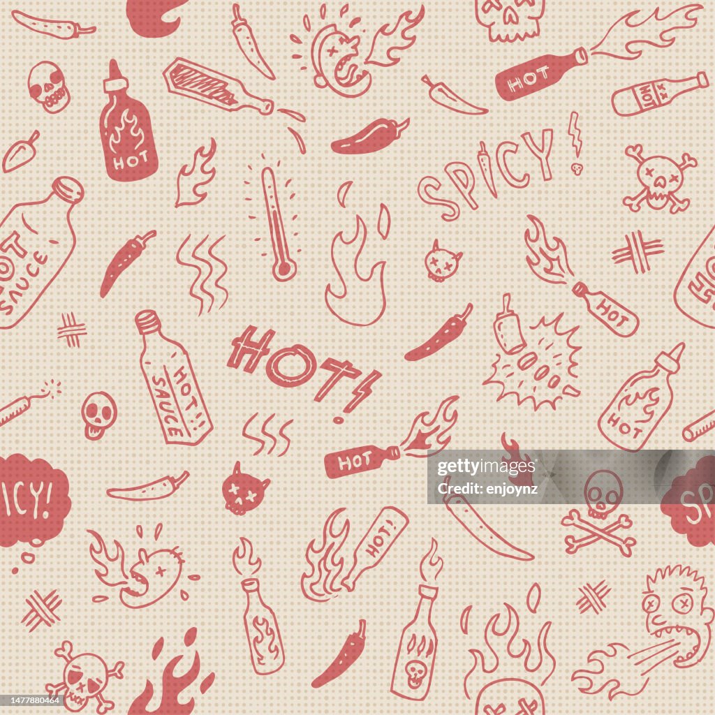 Seamless spicy hot sauce doodles