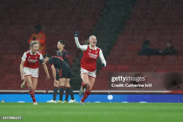 Frida Maanum of Arsenal celebrates after scoring the team's first goal during the UEFA Women's Champions League quarter-final 2nd leg match between...