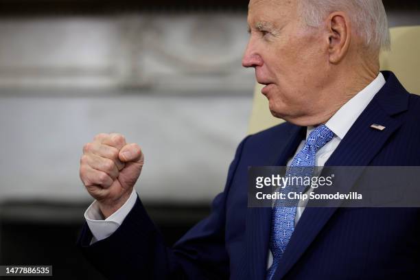 President Joe Biden makes brief remarks while hosting Argentinian President Alberto Fernandez for a meeting in the Oval Office at the White House on...