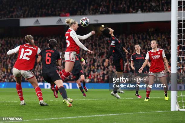 Stina Blackstenius of Arsenal scores the team's second goal during the UEFA Women's Champions League quarter-final 2nd leg match between Arsenal and...