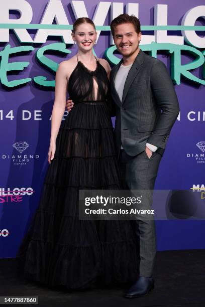 Actor Dylan Sprouse and actress Virginia Gardner attend the "Maravilloso Desastre" premiere at the Callao cinema on March 29, 2023 in Madrid, Spain.