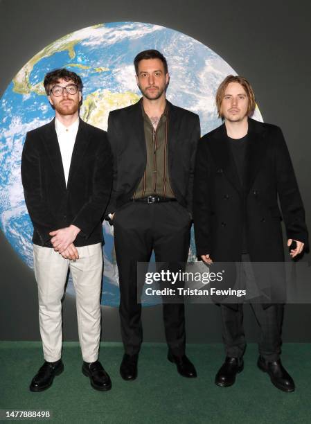 James Price, Philip Blake and Joe Langridge-Brown of Nothing But Thieves attend the "BBC Earth Experience"at Daikin Centre on March 29, 2023 in...