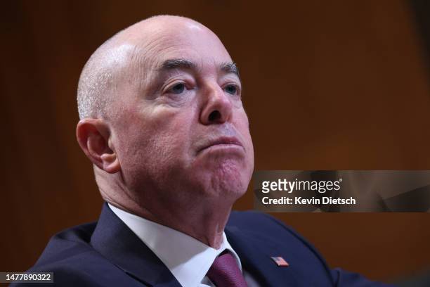 Secretary of Homeland Security Alejandro Mayorkas testifies before the Senate Appropriations Committee on March 29, 2023 in Washington, DC. Mayorkas...