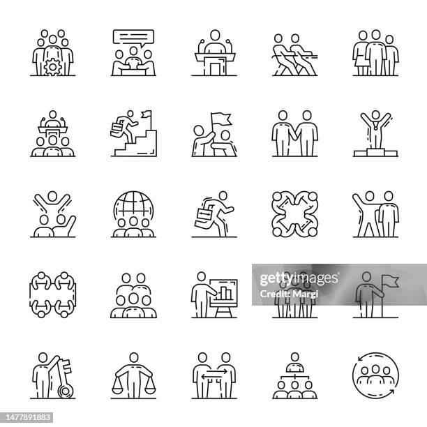 zeilensymbolsatz von geschäftsleuten - teambuilding stock-grafiken, -clipart, -cartoons und -symbole