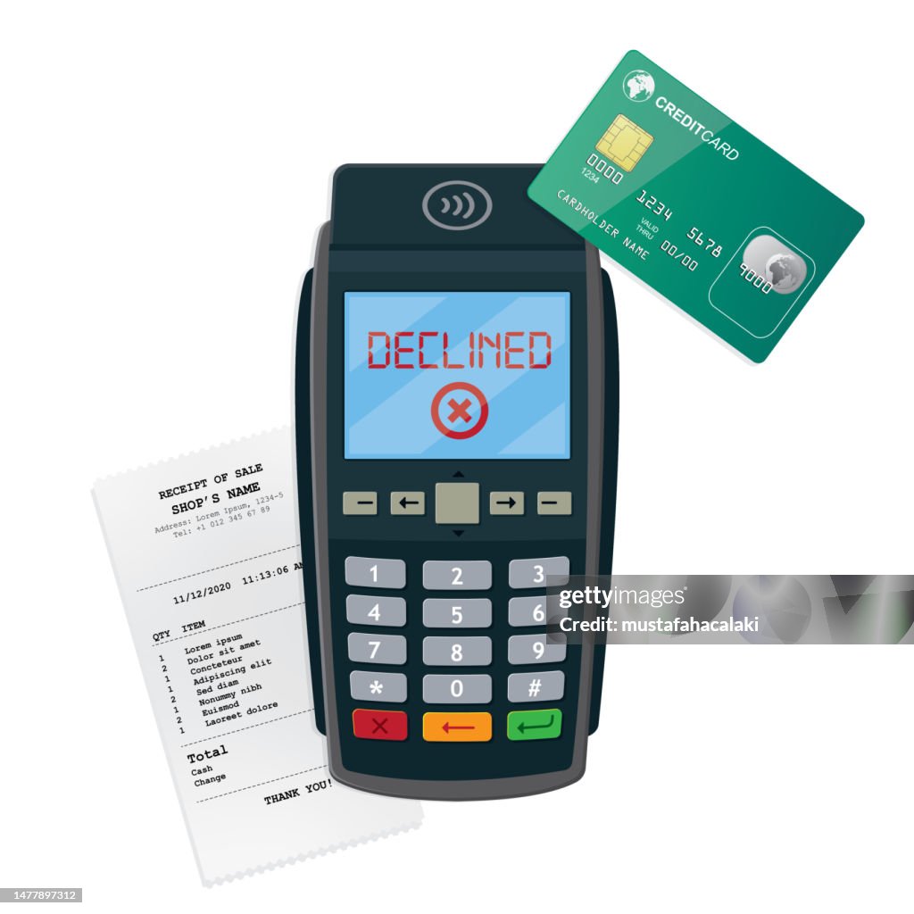 Tarjeta de crédito rechazada con terminal de pago sin contacto