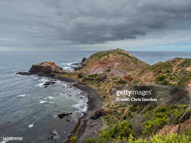 rocky coastline and boardwalk - boardwalk australia stock pictures, royalty-free photos & images