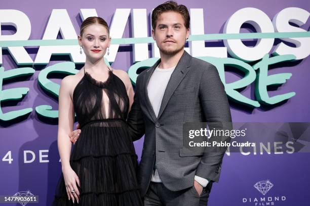 Actor Dylan Sprouse and actress Virginia Gardner attend the "Maravilloso Desastre" premiere at Cines Callao on March 29, 2023 in Madrid, Spain.