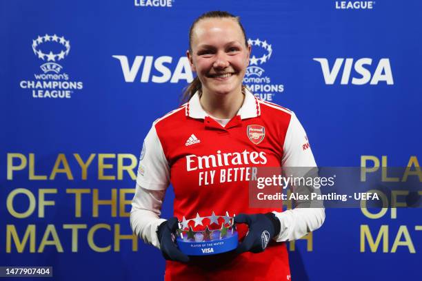 Frida Maanum of Arsenal is awarded the VISA Player of the match award following the UEFA Women's Champions League quarter-final 2nd leg match between...