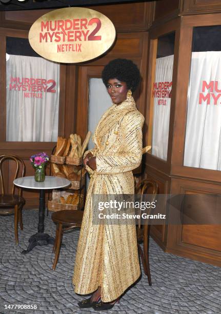 Jodie Turner-Smith arrives at the Los Angeles Premiere Of Netflix's "Murder Mystery 2" at Regency Village Theatre on March 28, 2023 in Los Angeles,...