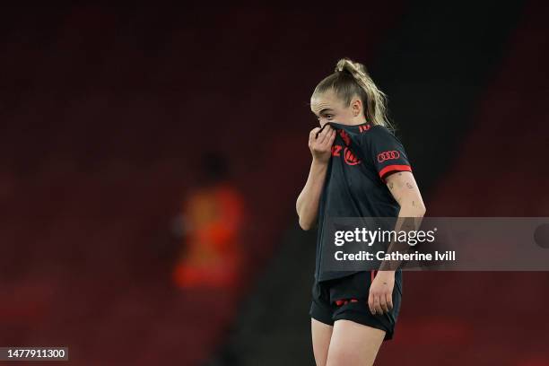 Georgia Stanway of FC Bayern Munich looks dejected following the UEFA Women's Champions League quarter-final 2nd leg match between Arsenal and FC...