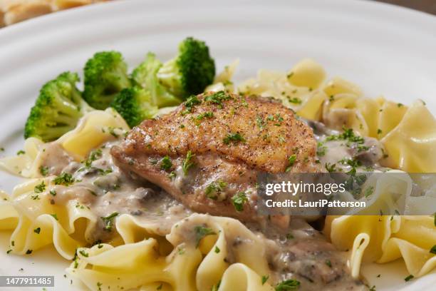 chicken stroganoff with broad egg noodles - beef stroganoff stock pictures, royalty-free photos & images