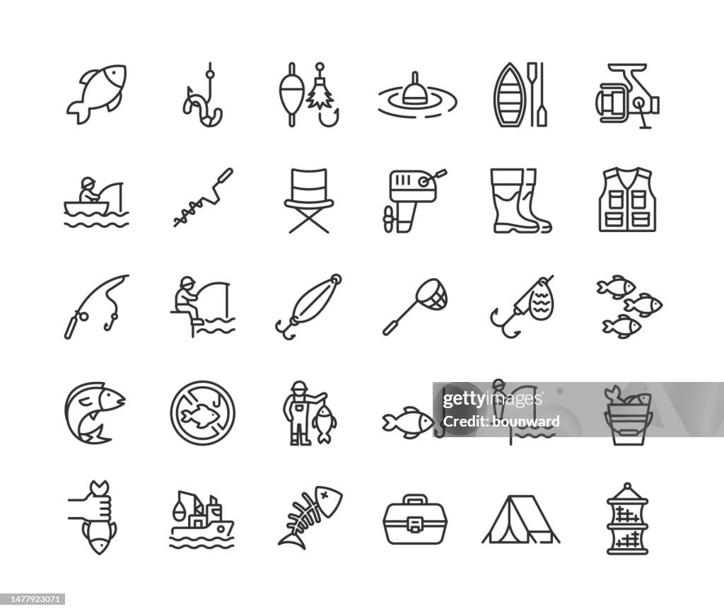 Angelschnur-Symbole. Bearbeitbarer Strich.