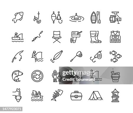 Fishing Line Icons. Editable Stroke. Fishing Line Icons. Editable Stroke.