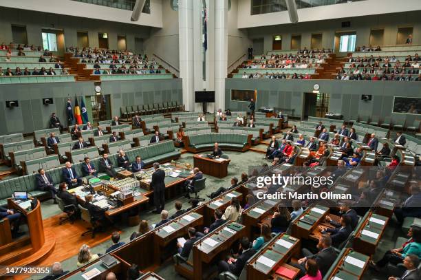 The house of representatives during the Constitution Alteration 2023 bill on March 30, 2023 in Canberra, Australia. The Albanese Government said in a...