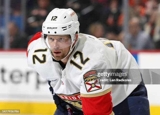 Eric Staal of the Florida Panthers looks on against the Philadelphia Flyers at the Wells Fargo Center on March 21, 2023 in Philadelphia, Pennsylvania.