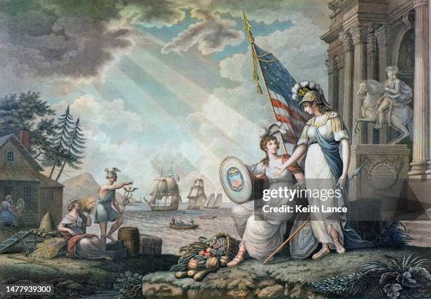 america guided by wisdom - statues greek stock illustrations